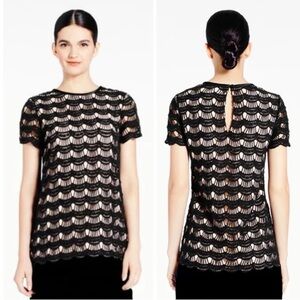NWT! Kate Spade Scalloped Lace Elegant Black Short Sleeve Top Size 12
